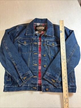 Guide Gear Men's Blue Denim Jacket with Red Plaid Lining